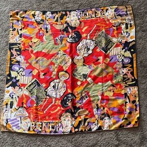 Fendi Artistic Red and Gold Silk Scarf